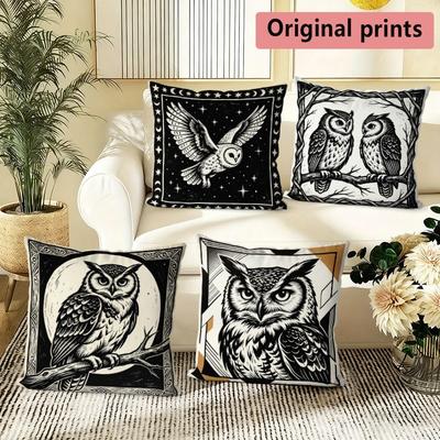 Vintage Witchy Owl Print Throw Pillow Covers Pattern Cushion Cover Suitable For Sofa Bedroom Car Pillow Cover