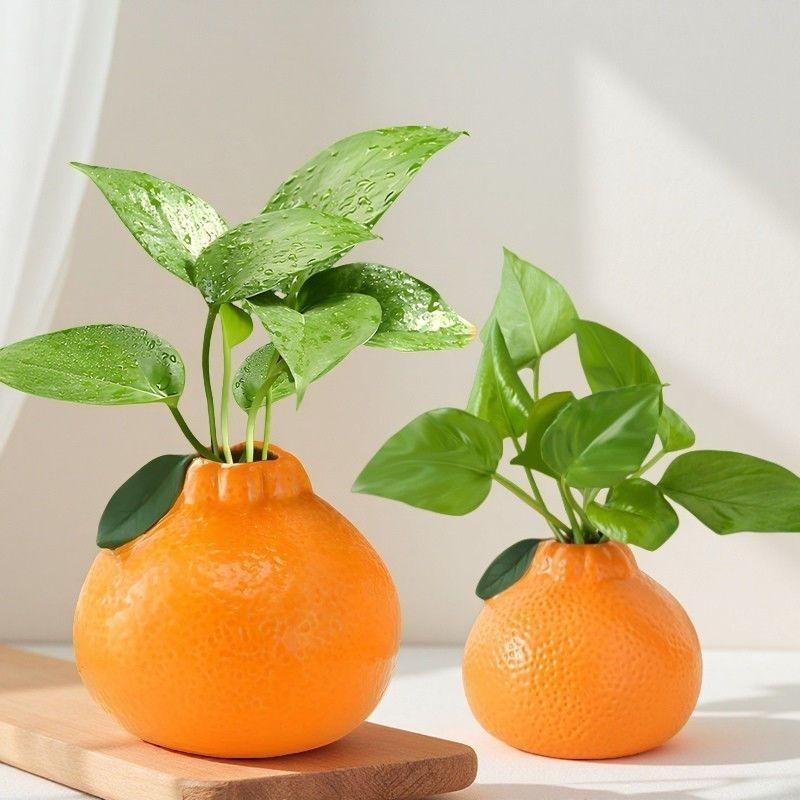 Niedliche Keramikvase in Orangenform, Kreativer Hydrokultur-Pflanztopf, Schreibtisch-Grünpflanzen-Dekoration für Zuhause Wohnzimmer