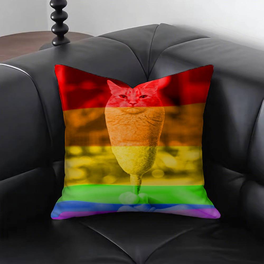 Funny Rainbow Cat Pillow Case Fashion Square Pillowcase Bedroom Sofa Room Ins Decoration Leisure