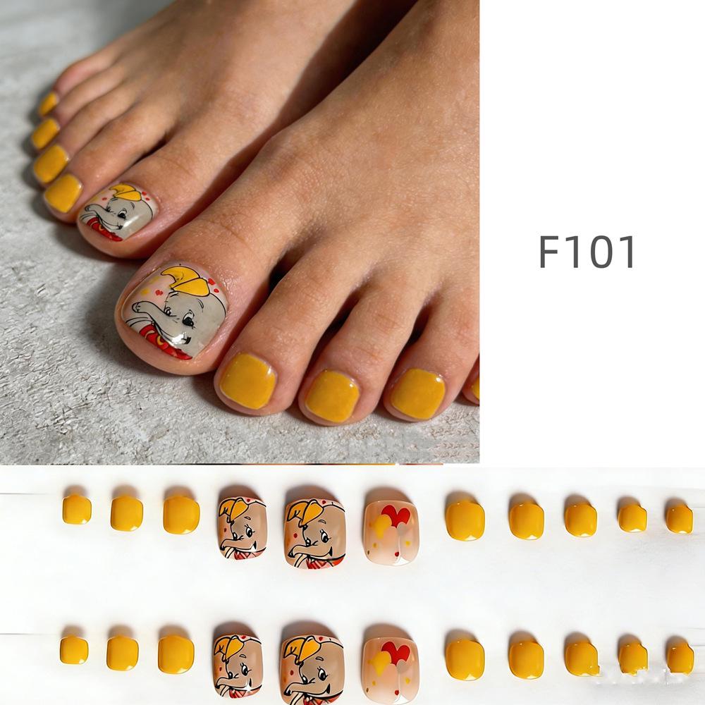 

Summer Hot Cartoon Flying Elephant Nail Tips - Short Square Yellow Detachable Toenails