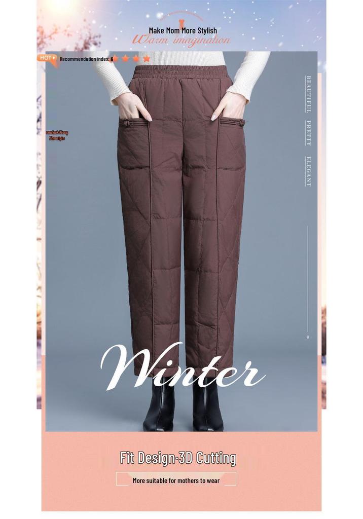 Women's Winter High Waist Down Pants for Middle-aged & Elderly - Warm Cotton Outerwear