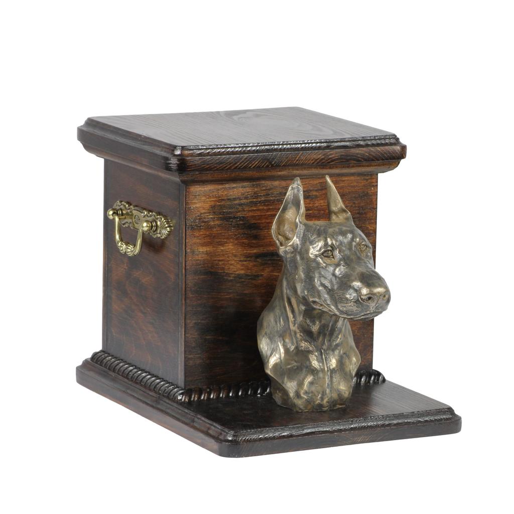 Dobermann, Dobermann Pinscher, Dobie I - Urne für Hundenasche mit einer Statuette, elegante Urne für einen Hund, einzigartige Urne mit einer Hundebüste der Marke Art-Dog