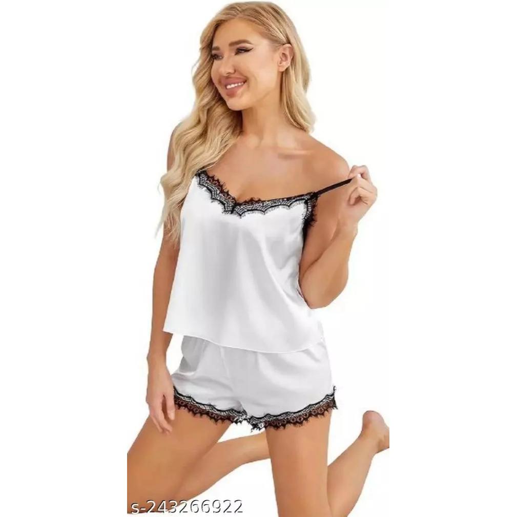 Ladysta Stylish Lace Babydoll Lingerie Set - Short For Women With Top And Short Nightwear Freesize (S M L)