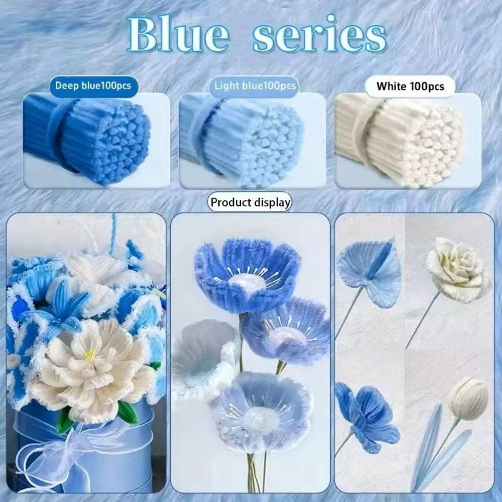 100/300/400Pcs Plush Chenille Stems Bendable Craft Stamen Plush Sticks for Artificial Flower Making