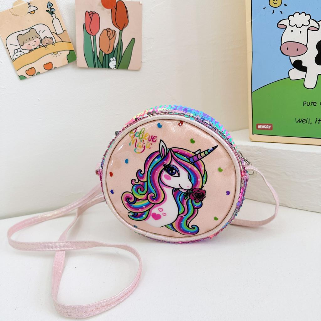 

Adorable Cartoon Rainbow Sequin Crossbody Backpack For Girls Perfect For Preschool рожевий