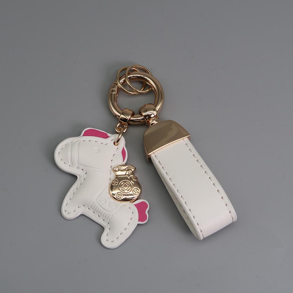 Instant Wealth Leather Keychain with Cartoon Pony Pendant for Couples – Trendy Bag and Car Accessory