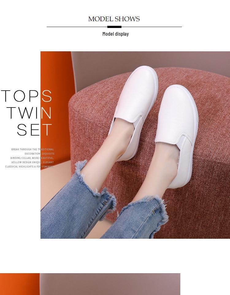 Versatile Women's White Slip-on Shoes - Autumn/Winter Flat Leather Sneakers for Nurses and Students