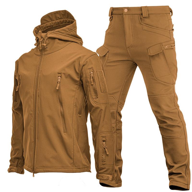 Men's Outdoor Warm-up Set - Camouflage Lined Thick Jacket and Pants, Soft-shell Jacket Set
