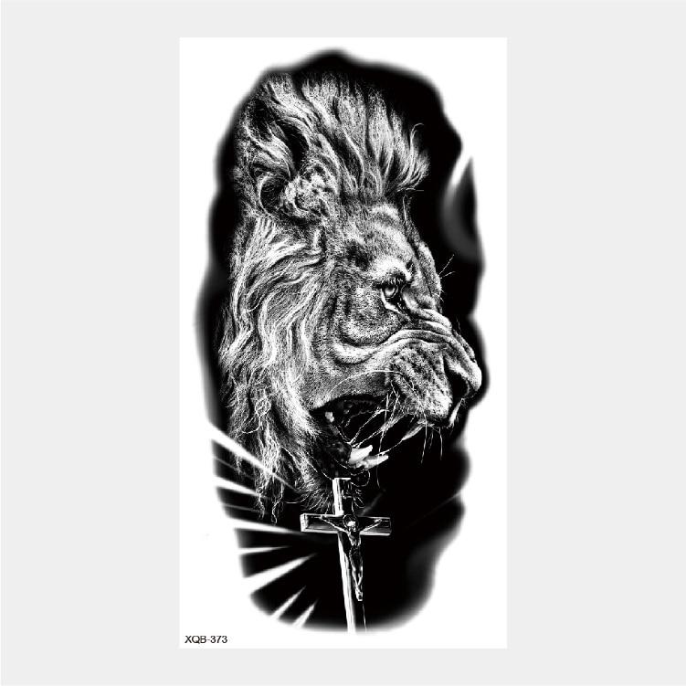 Upper Arm Sleeve Crown Lion Tiger Wolf Head Waterproof Temporary Stickers Body Art Fake Tattoo For Women Men