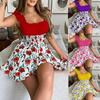 2024 European & American Summer Slim-Fit Strapless Bohemian Mid-Length Vintage Print Dress Set
