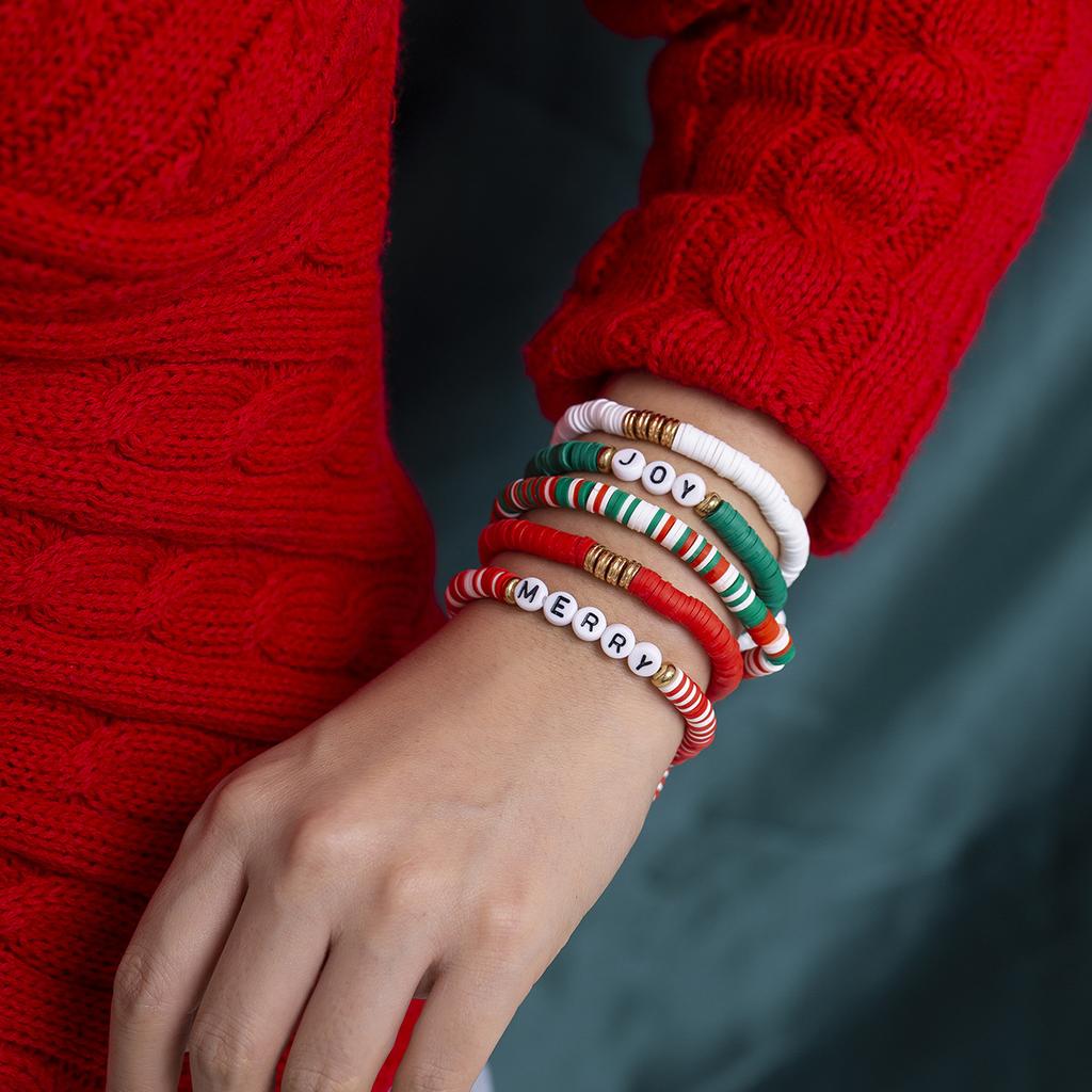Accessories, Simple Soft Pottery Beaded Contrasting Jewelry, Niche Colored Christmas Alphabet Bracelet Set