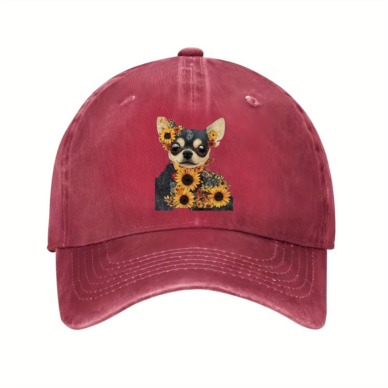 Chihuahua Sunflower Print Baseball Cap Cotton Adjustable Casual Unisex Adult Summer Baseball Cap One Size