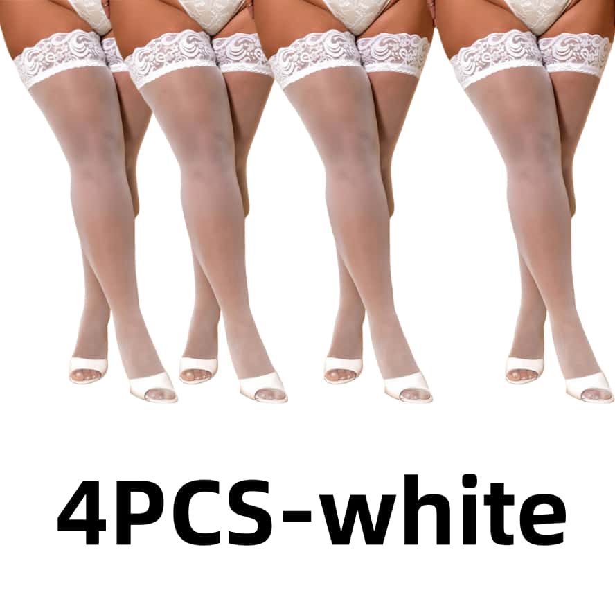 

4 пары/комплект ультратонкие кружевные чулки выше колена, чулки до бедра, прозрачные черные, сексуальные чулки, силиконовые нескользящие, большого размера для женщин 5XXXXXL One Size