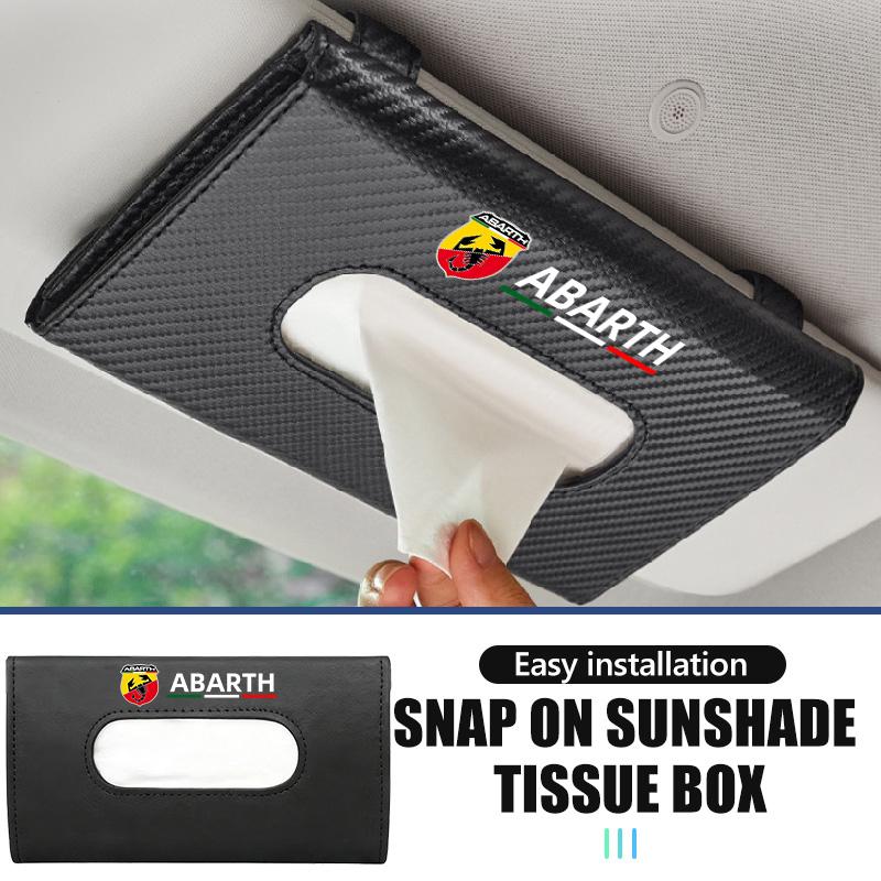For Abarth Car Tissue Box Leather Sunshade Plate Tissue Box Storage Decoration Accessories FR FIAT 500 Doblo Tipo Panda Ducato