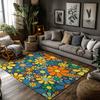 Blauer Teppich im Vintage-Perser-Stil, rutschfeste Bodenmatte für Wohnzimmer, Schlafzimmer, Bohème-Teppich, waschbare Heimdekoration, Geschenk