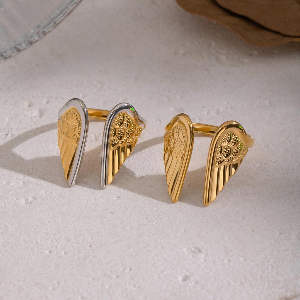Yori Minimalist Stainless Steel Angel Wing Adjustable Opening Ring for Women Charm Finger Jewelry Gift Accessories 2026