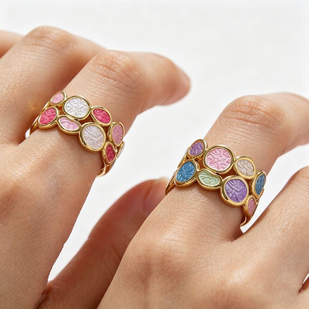 Gold-plated Oil Dripping Ring Colorful Colorful Ring Geometric Pattern Ring Wedding Gifts