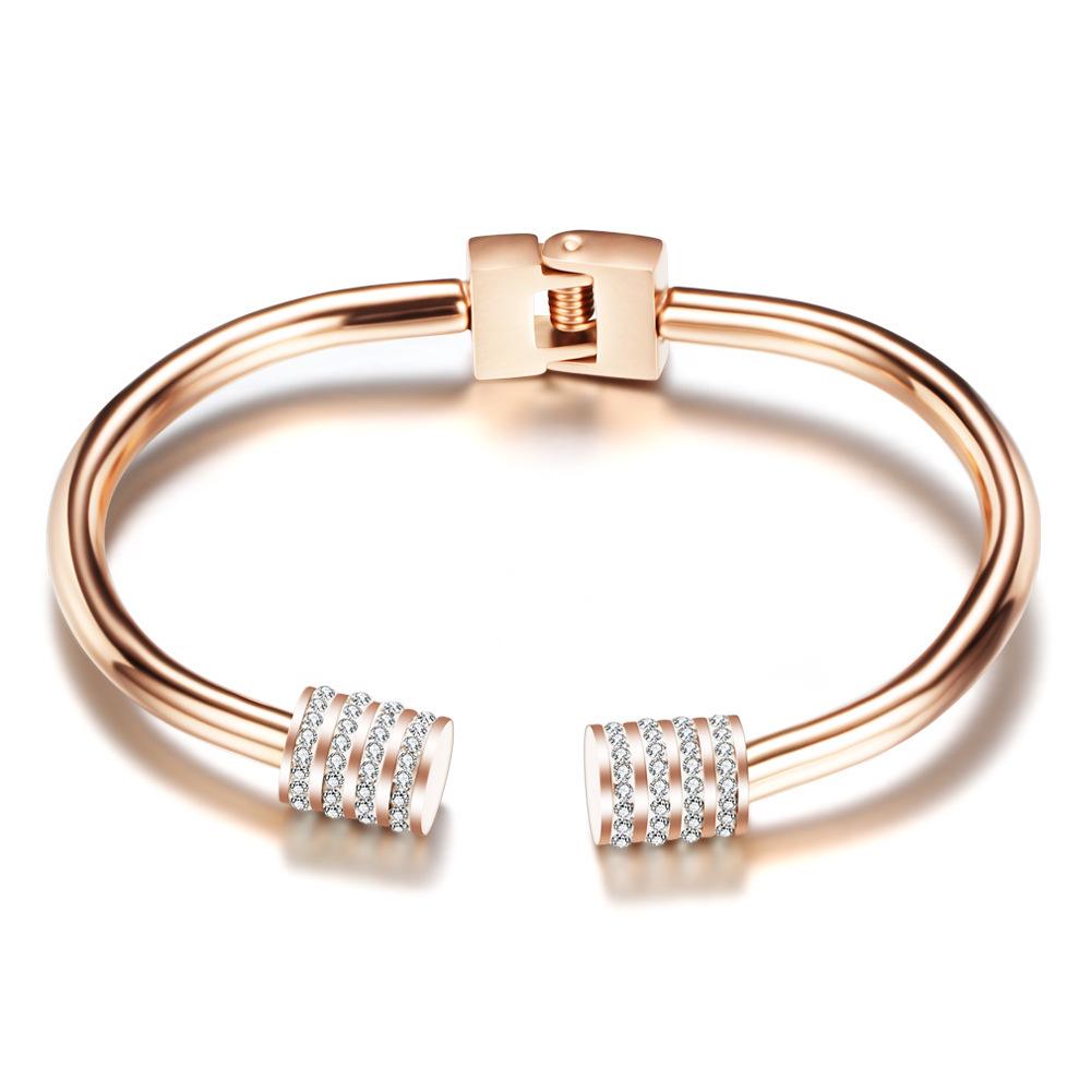 Rose Gold 4MM Diamond Inlaid Stainless Steel Women s Openable Bracelet
