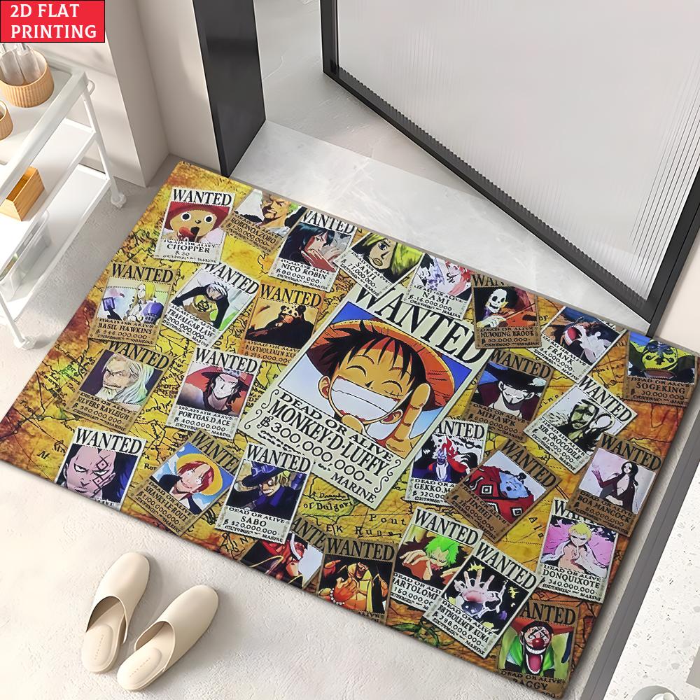Anime Straw Hat Crew Doormat, Cartoon Pirate Non-slip Floor Mat, Decorative Entrance Rug for Home Living Room Bedroom Game Room