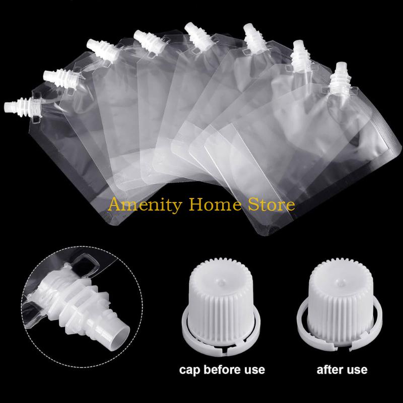 

F26C 50pcs Transparent Plastic Spout Reusable Plastic Bottle Bag Liquid Drink Beverage Sealed Packaging Bags Travel China Mainland