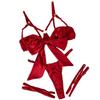 Hollow Out Underwear Three Piece Set Bow Women Lingerie Set Comfortable Satin Silk Bra Suit  Home