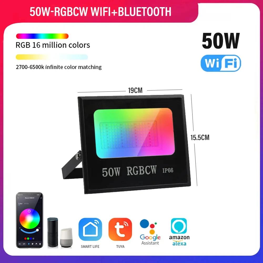 RGBCW LED Smart Flood Light, IP66 Outdoor Flood Light Landscape Courtyard Exterior Wall Reflective Spotlight for Xmas Decoration