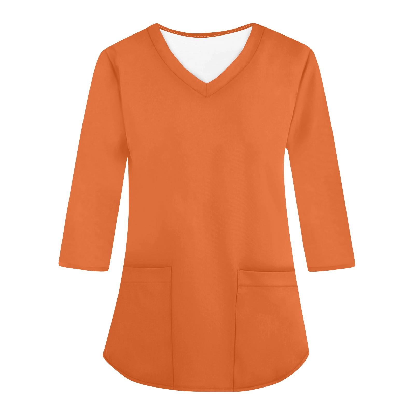 

Модная женская рабочая одежда с v-образным вырезом и короткими рукавами, рукавами три четверти, свободный топ с карманным принтом XXXXL оранжевый