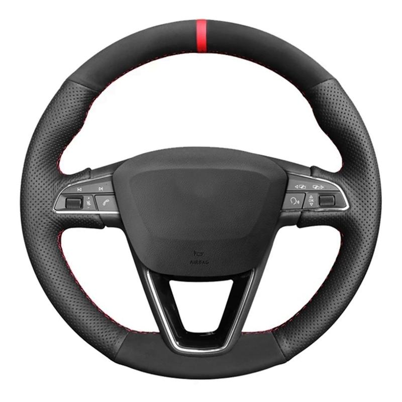 Car Steering Wheel Covers DIY Black Genuine Leather Suede For Seat Leon 5F Mk3 2013-2020 Ibiza 6J Tarraco Arona Ateca Alhambra
