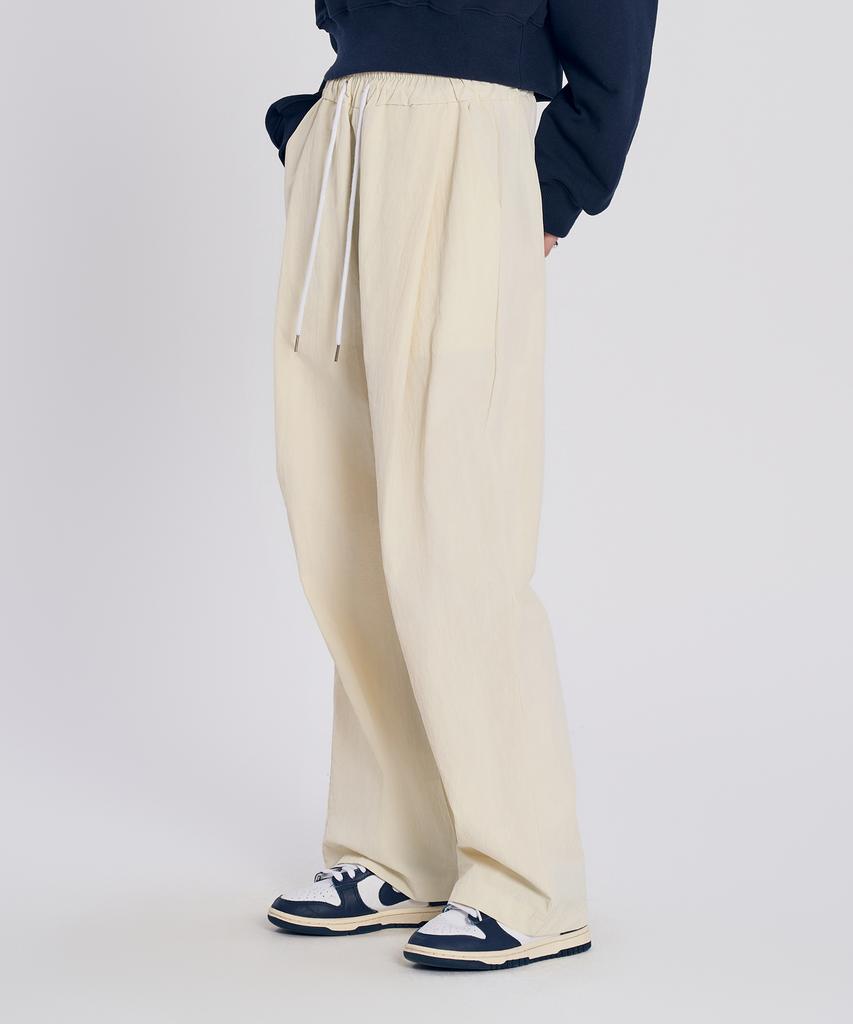 SLOW RECORD HOUSE Nylon One-Pleat Pants_Cream