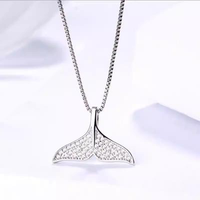 s9Pure Silver Dolphin Mermaid Tail Pendant, Korean-style, with Delicate Inlay, Fashionable and Elegant Necklace, a Birthday Gift and Piece of Jewelry