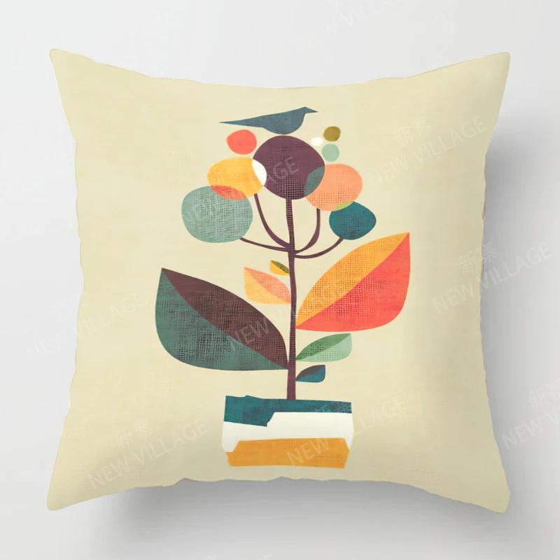 Home Decor Colorful Plants & Cute Polar Bear Cushions Pattern Cushion Cover Suitable For Sofa Bedroom Car Pillow Cover