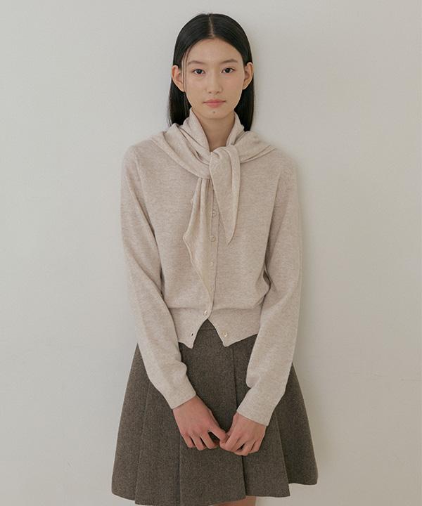 Lingseoul Wool Pleated Short Skirt-Brown