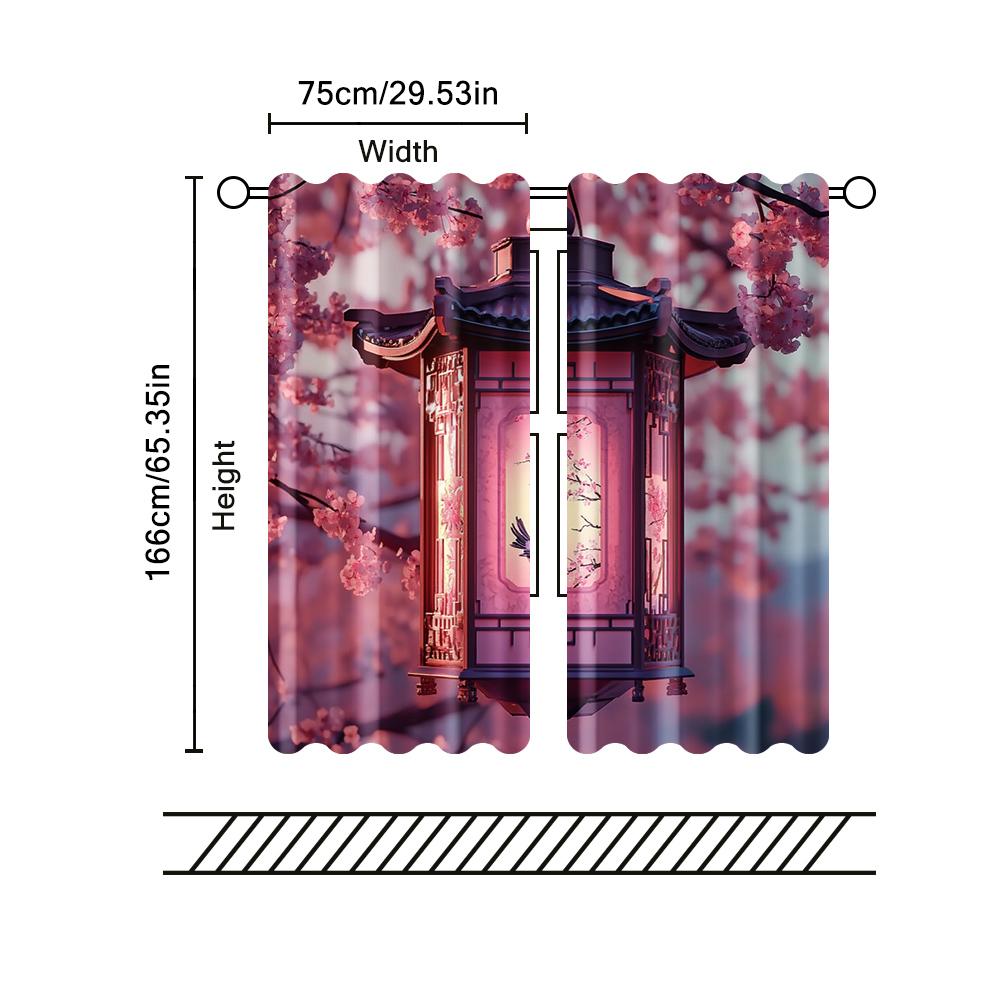 2 Pcs, Filtering Curtains (Excluding Rods, Non-Movable, Without Batteries) A Set Of China Lanterns For Use In Bedrooms And
