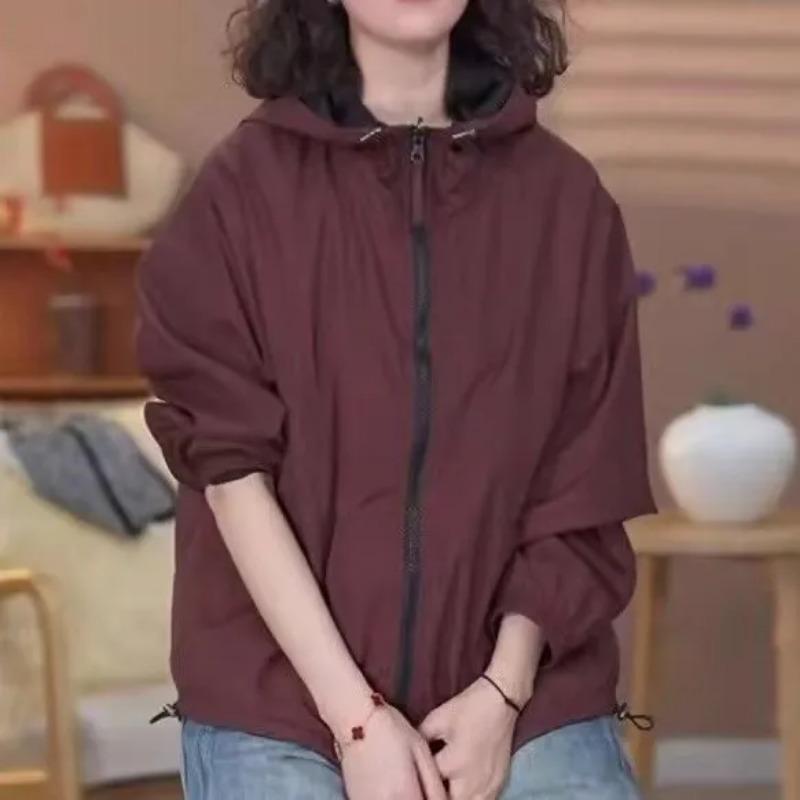 Double-sided Color-blocking Loose Short Jacket Spring and Autumn Hooded Versatile Fashion Top Jacket Sun Protection Clothes