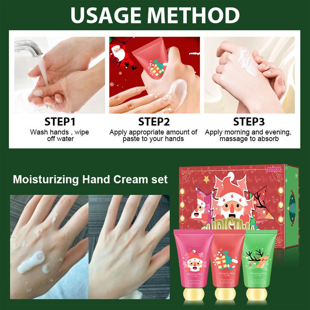 Christmas Hand Cream Gift Set, 3 Fruit Flavors Moisturizing Hand Cream For Dry Chapped Lip, With Exquisite Packaging,Women Men Lip Care Gifts