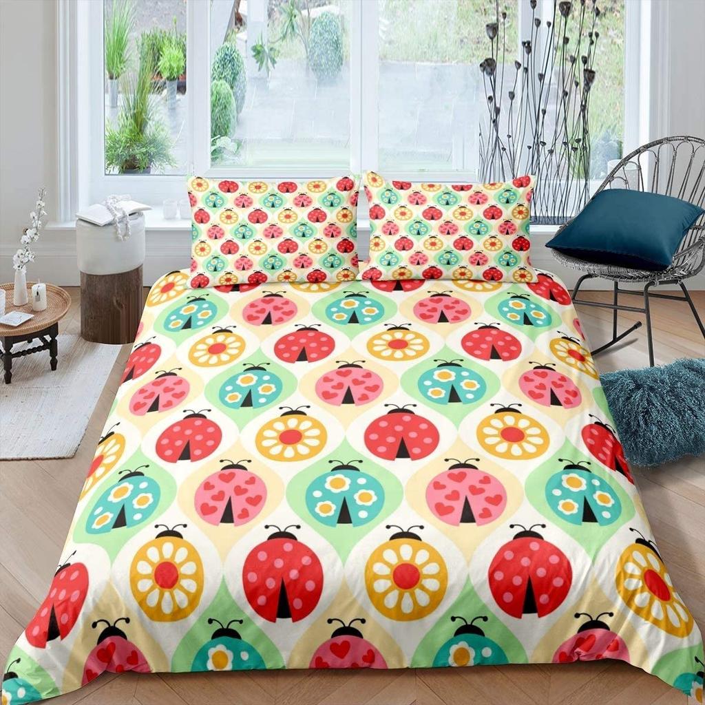 3D Ladybug Printed Soft with Soft Fabric Duvet Cover - Flying Entomology Theme, for Children Kids, Young Boys & Young Girls