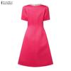 ZANZEA Women Casual Round Neck Short Sleeve Summer Dress