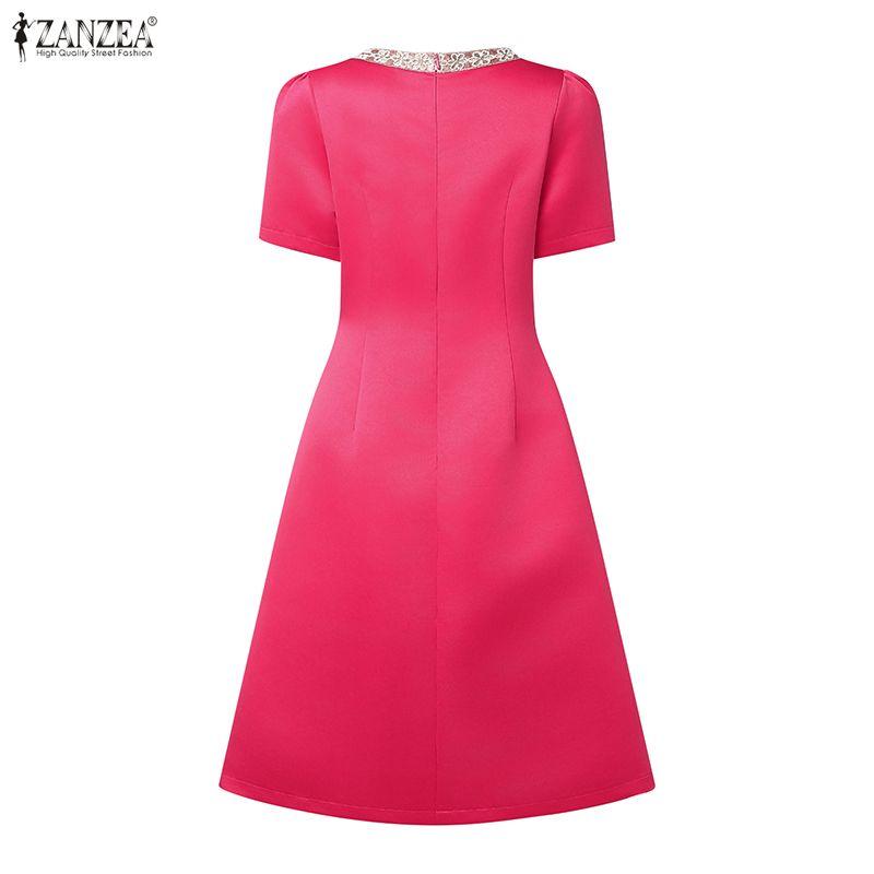 ZANZEA Women Casual Round Neck Short Sleeve Summer Dress