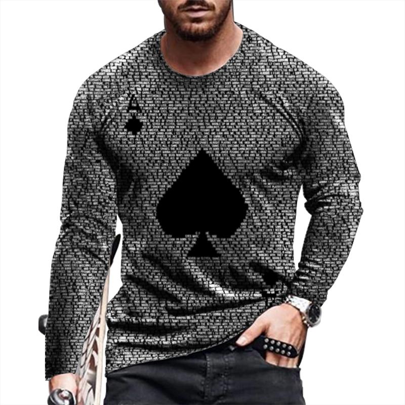 T-shirt men's fashion poker ace of spades black white long sleeve soft quick drying