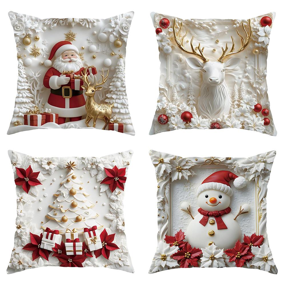 Набор из 4 рождественских наволочек для декоративных подушек 45x45 см Рождественские чехлы на подушки Квадратные рождественские чехлы для подушек для дивана кресла домашнего офиса 1590₽