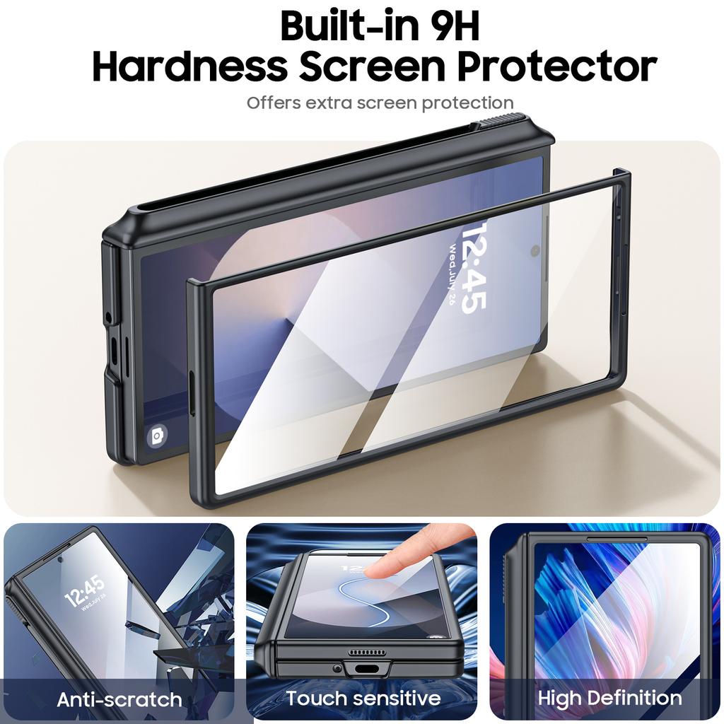 For Samsung Galaxy Z Fold 6 Phone Case With S Pen Holder, Hinge Protector and Screen Protector PU Leather Matte PC-Brown