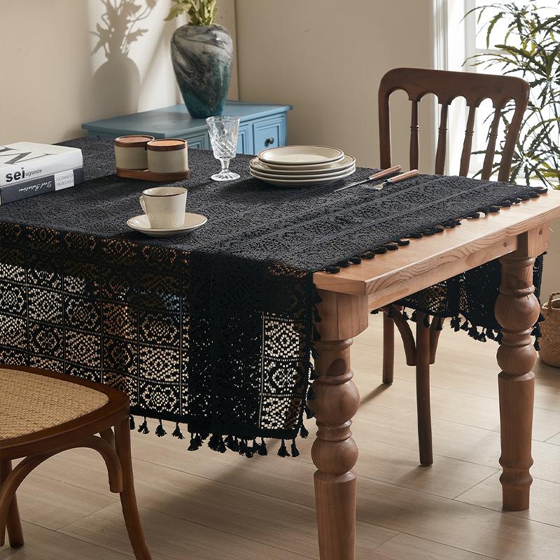 Elegant Black Lace Tablecloth - Durable Polyester, Solid Color, Versatile Shape for Thanksgiving & Holiday Decor, Easy Care, Square Shape