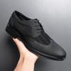 New Men's Fashion Breathable Air Mesh Patchwork Lace Up Oxford Leather Shoes Wedding Prom Homecoming Footwear Zapatos Hombre