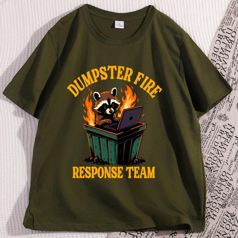 Dumpster Fire Response Team with Raccoon and Possum Tshirts for Men Women Funny Animal Cotton Short Sleeve Tshirts Clothing