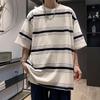 Lässige Kurzarm-Pullover Sommer Junger Stil Kontrastfarben Herrenbekleidung Gestreift Basic Rundhals Chic Locker T-Shirts