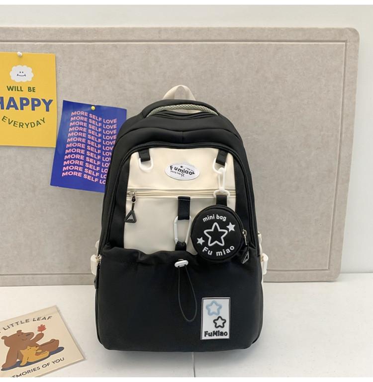 Youth College Style Backpack With Spliced Nylon Material And Features For Schoolgirls