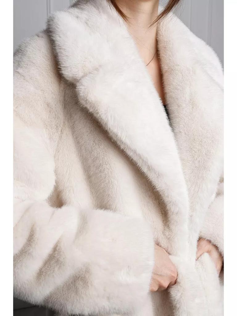 Faux Fur Long Coats Women Jackets Overcoats Lace Up Turn Down Collar Full Sleeve Open Stitch Thick Loose Y2k  Autumn Winter