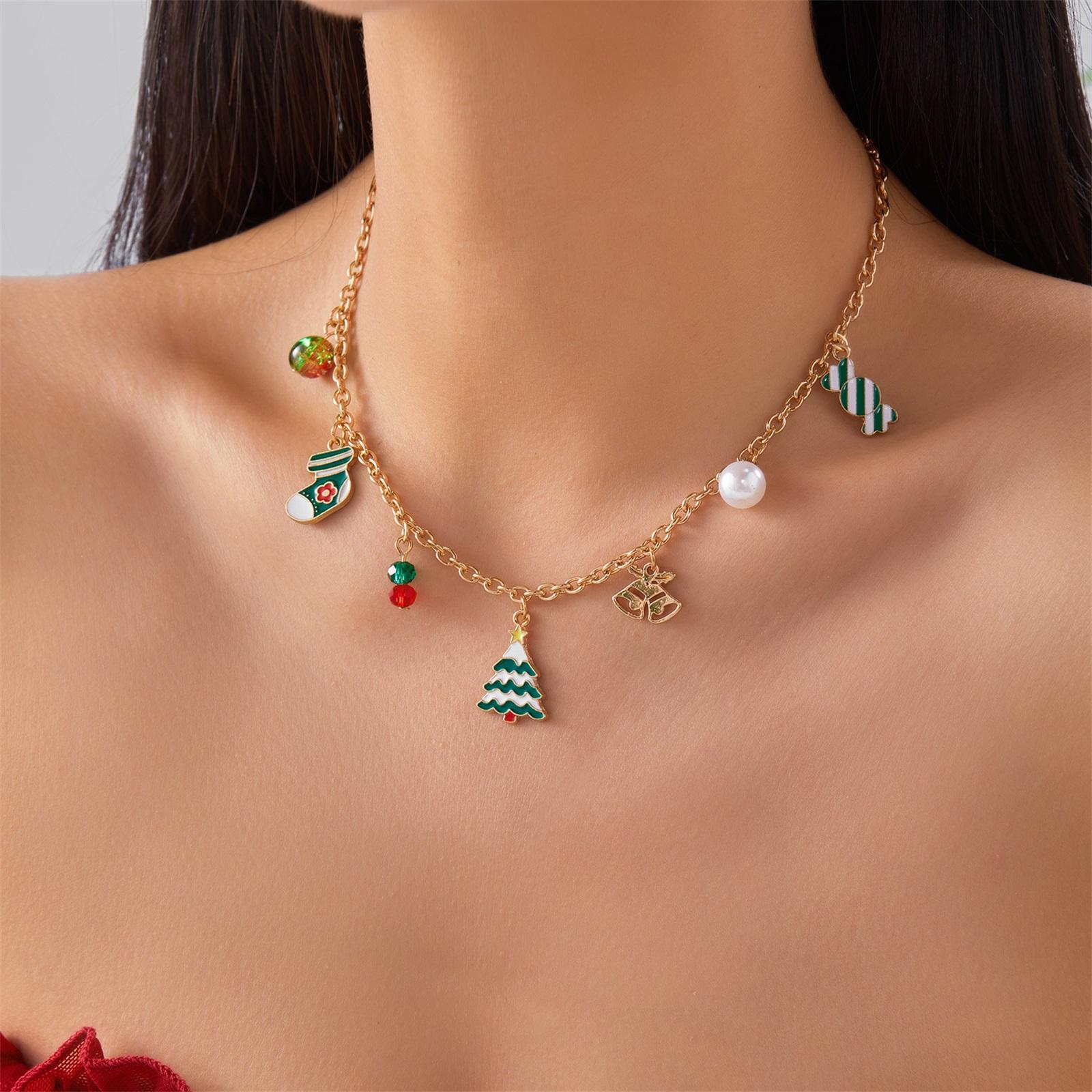 

Christmas Themed Necklace, Stylish Cartoon Christmas Tree, Old Man, Candy Multi Pendant Christmas Necklace One Size