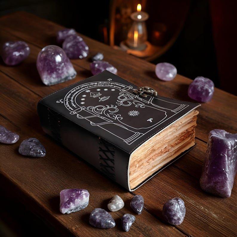 Doors of Durin from Tolkien Lord of the Rings - Handmade Leather Journal Book of Shadow Fantasy Journal Wedding Guest Book Gift for Him/her.