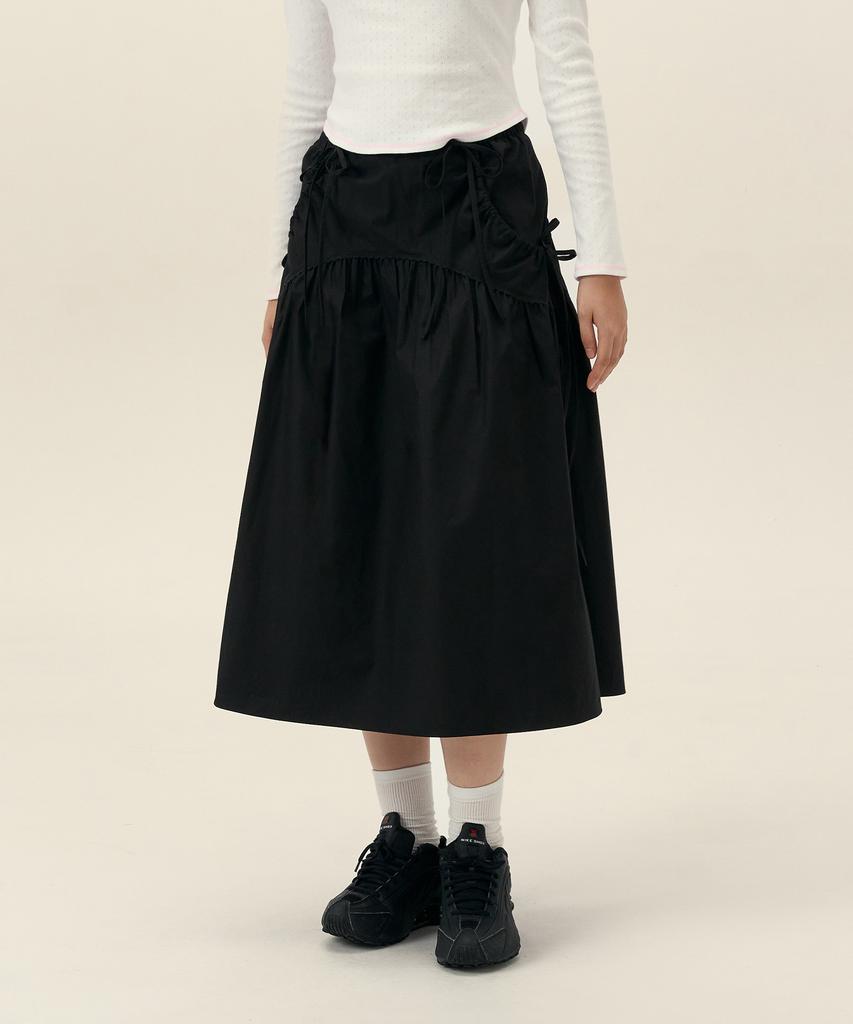 Limekeu Ribbon Shirred Lace Skirt Black